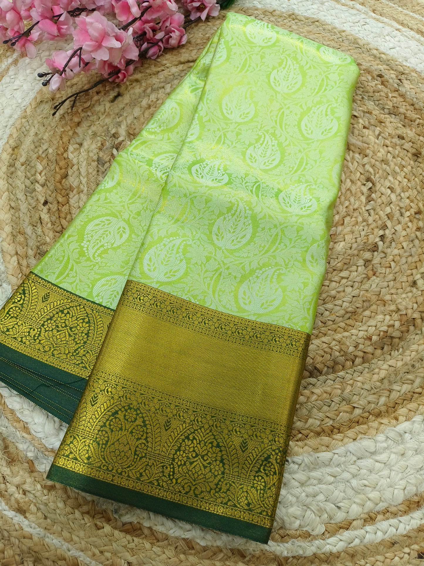 Green with Bottle Green soft silk saree