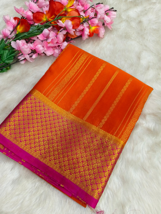 Orange Georgette crepe silk saree