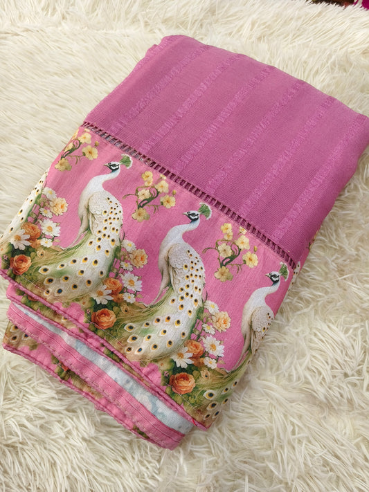 Baby pink Georgette Saree