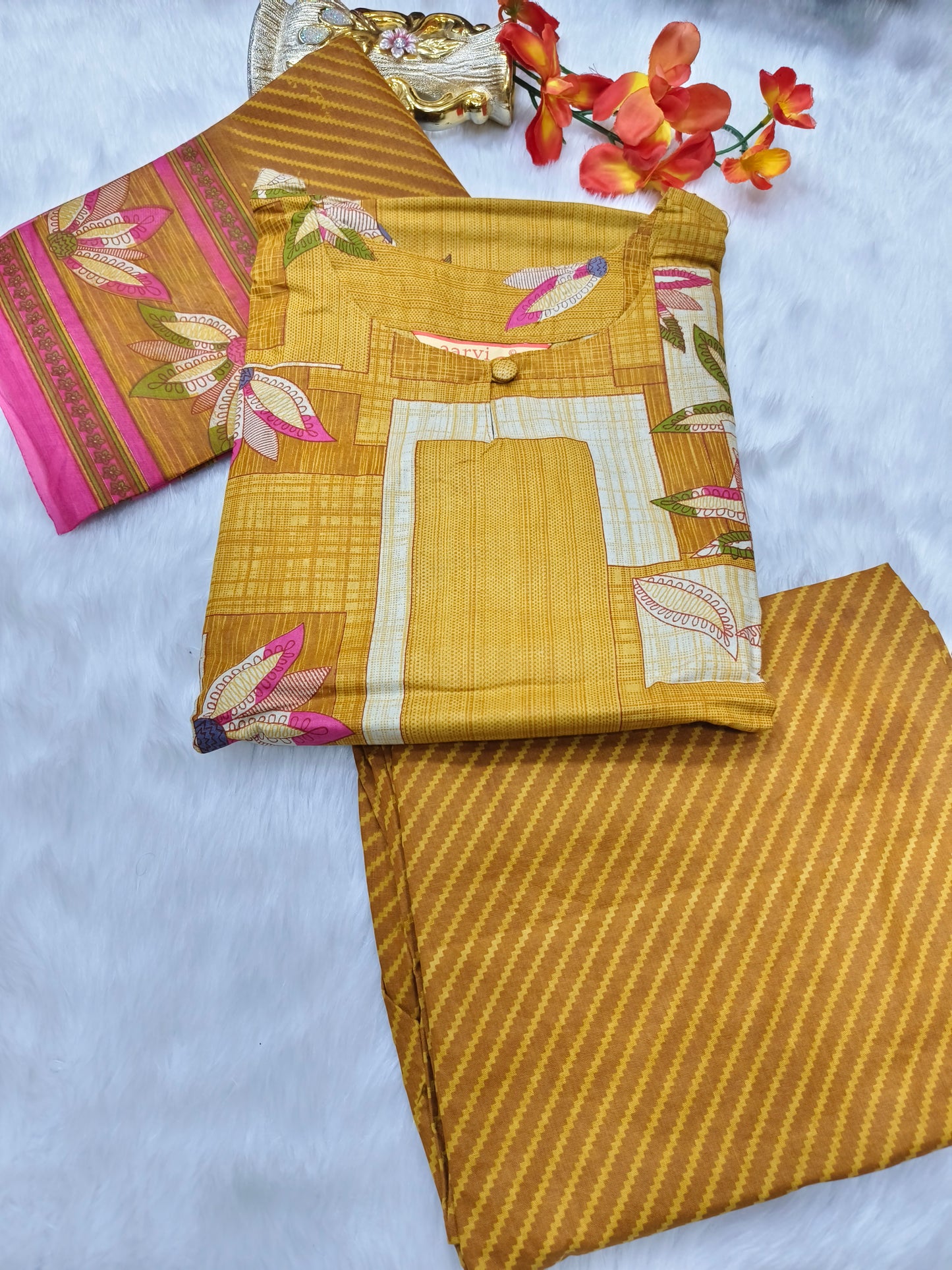 Mustard yellow Aarvi Pure Cotton Suit