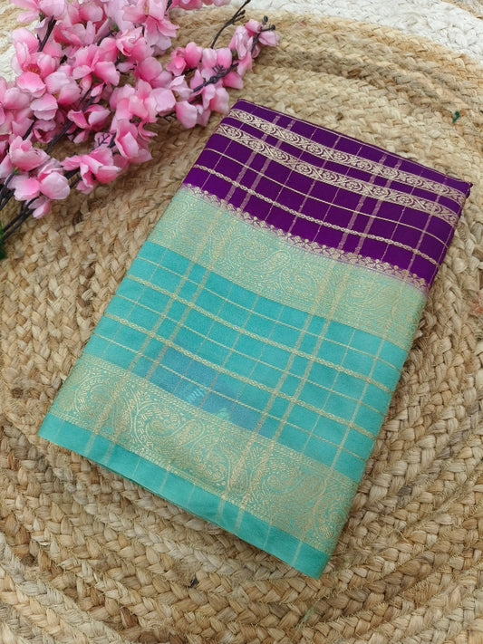 Purple with blue crepe Georgette saree