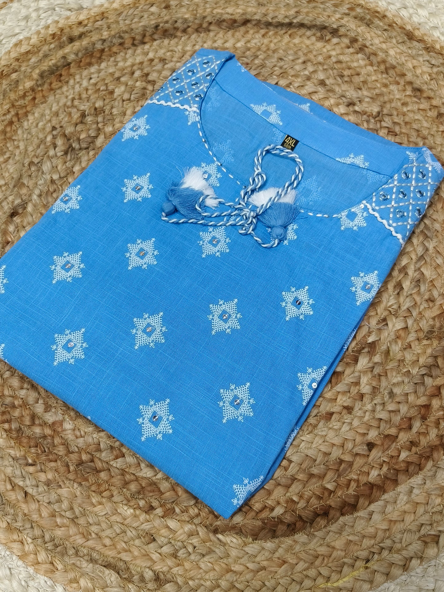 Sky Blue Cotton short Kurtis
