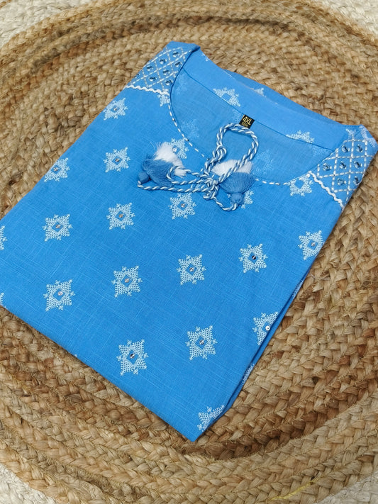 Sky Blue Cotton short Kurtis