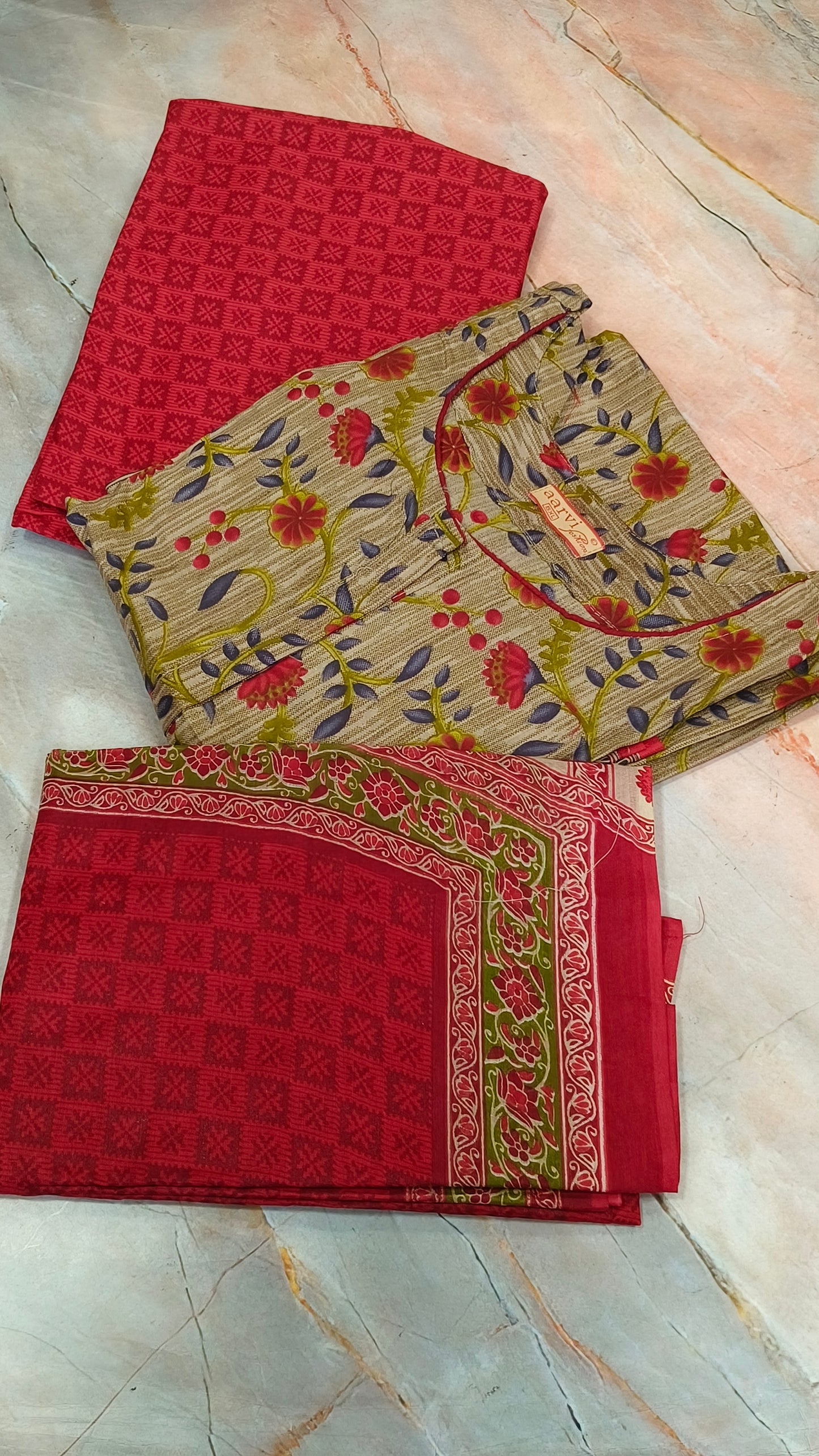 Beige with red Cotton sets with duppata