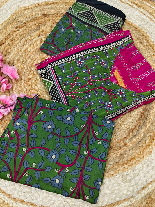 pink  with green Aarvi pure cotton suit