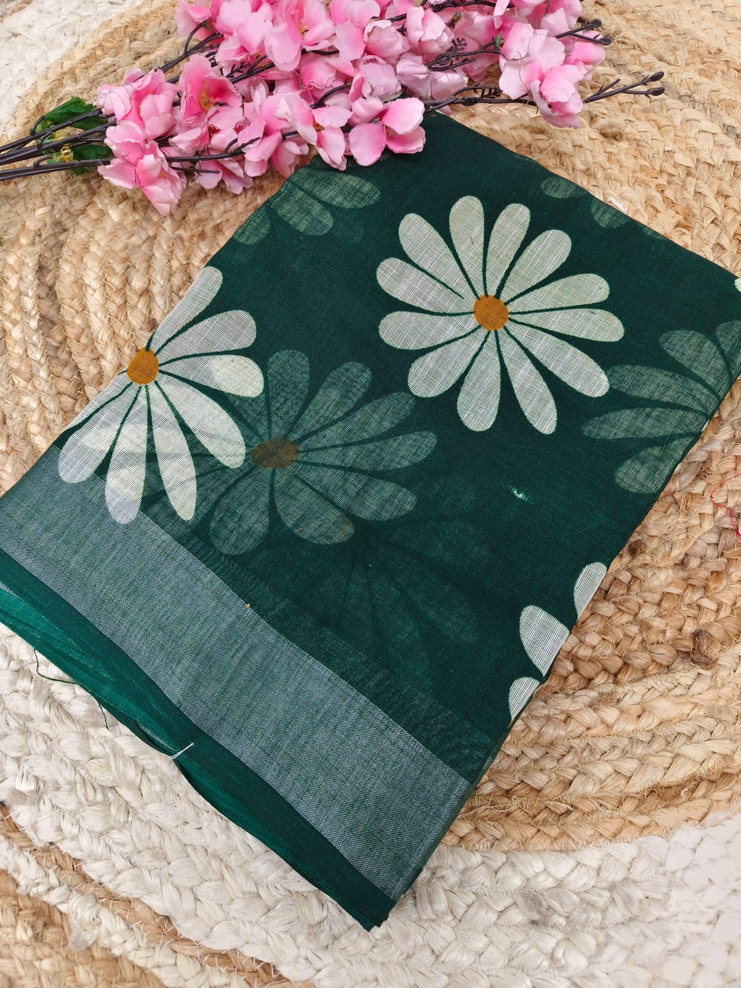 Green Lenin Cotton saree