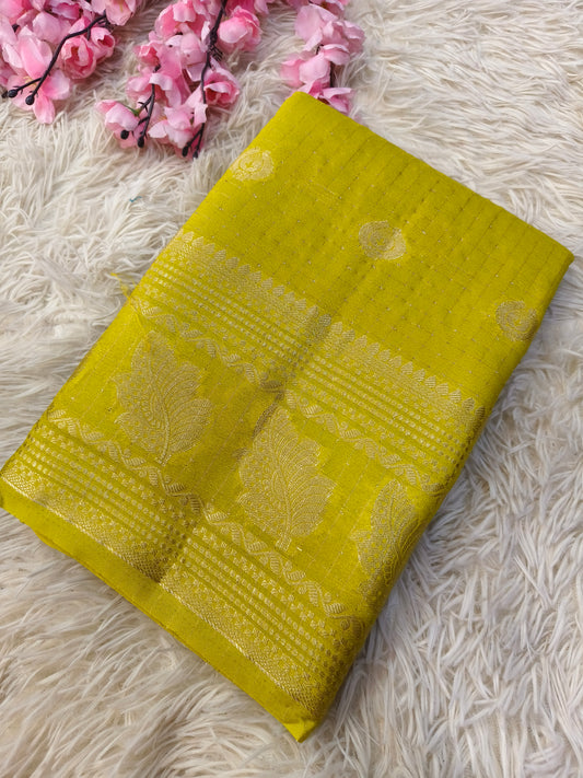 Neon Green semi Mysore silk saree