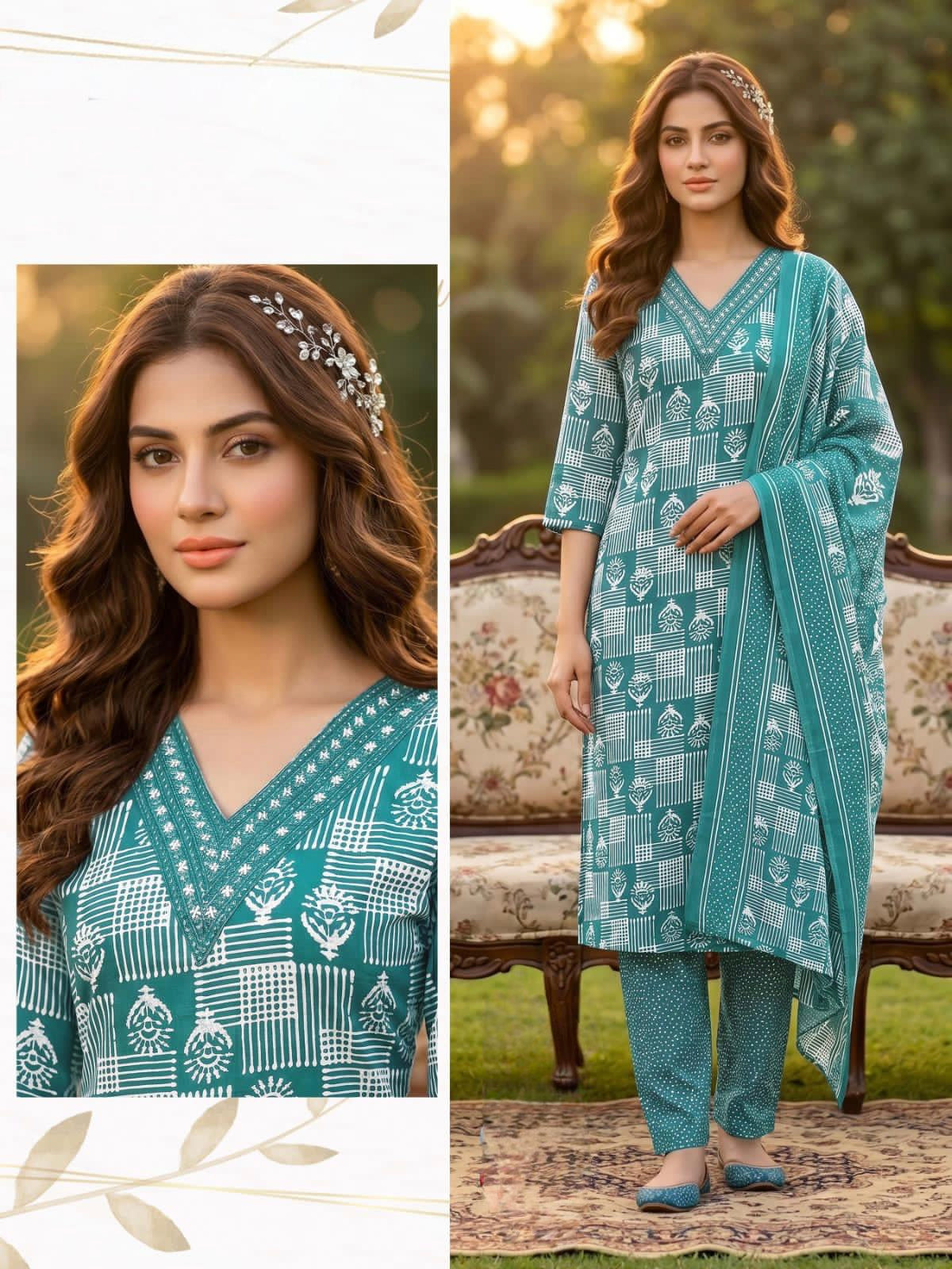 Blue Cotton sets with duppata