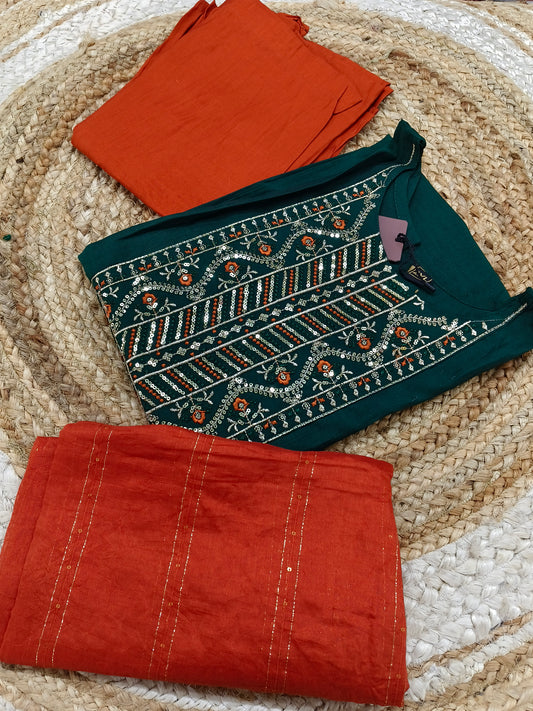 Bottle green with rustic orange designer suit