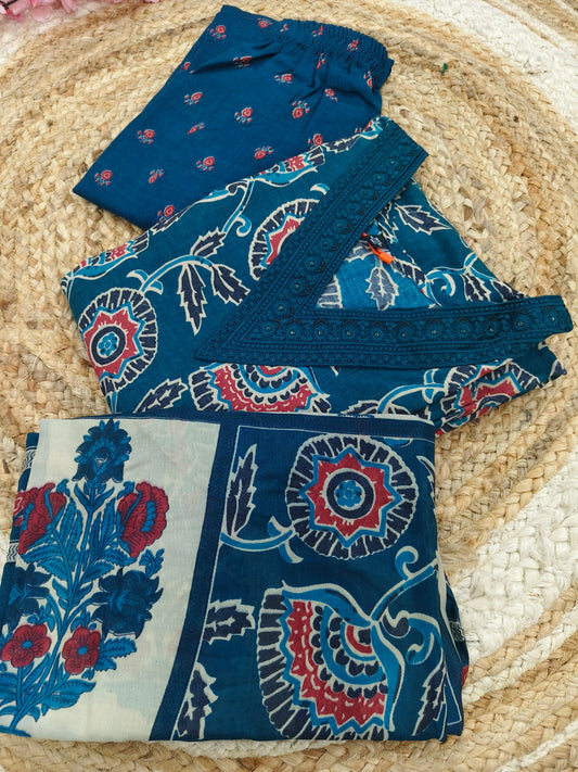 Blue Cotton sets with duppatta