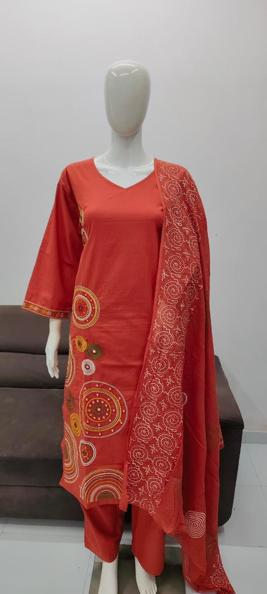 Rustic Orange Eelgent Pure cotton side cut suits