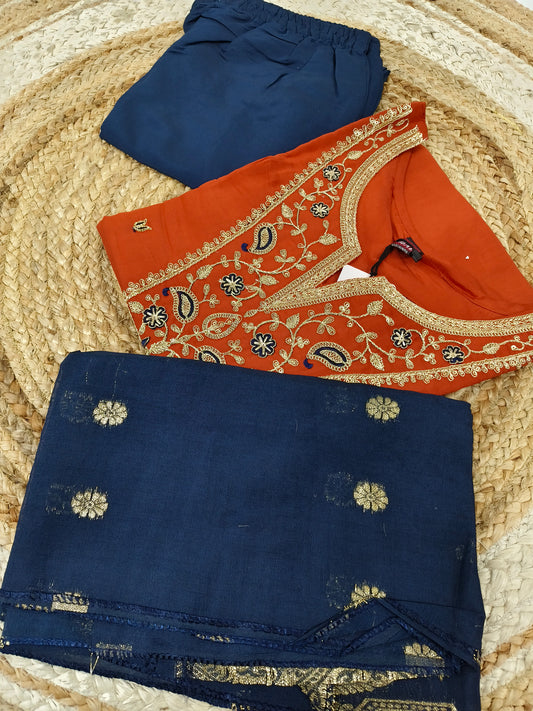Rustic Orange with Blue designer suit