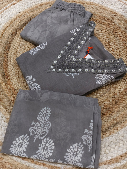 Grey Cotton sets with duppatta