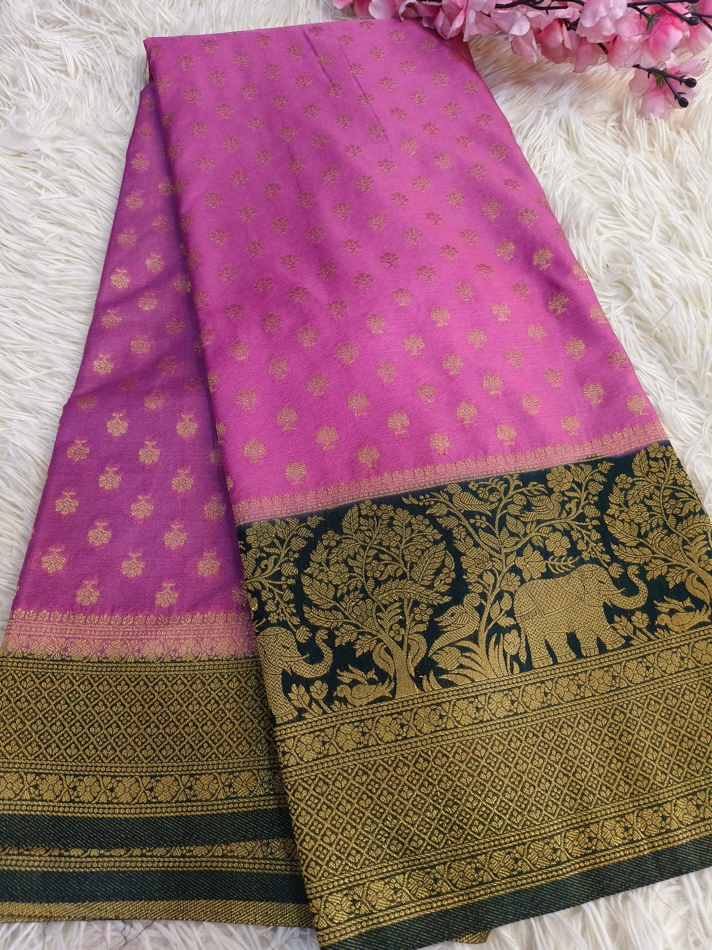 Light pink with green Banarasi georgette silk saree