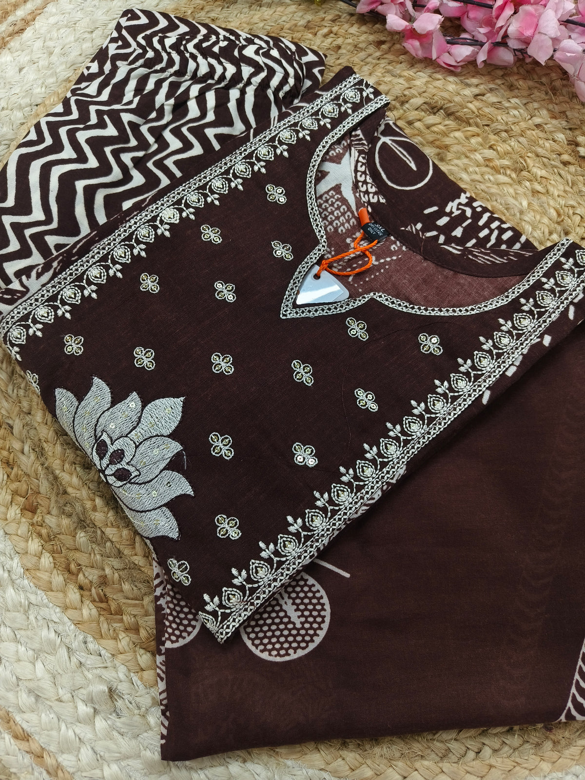 Brown Cotton sets with duppatta