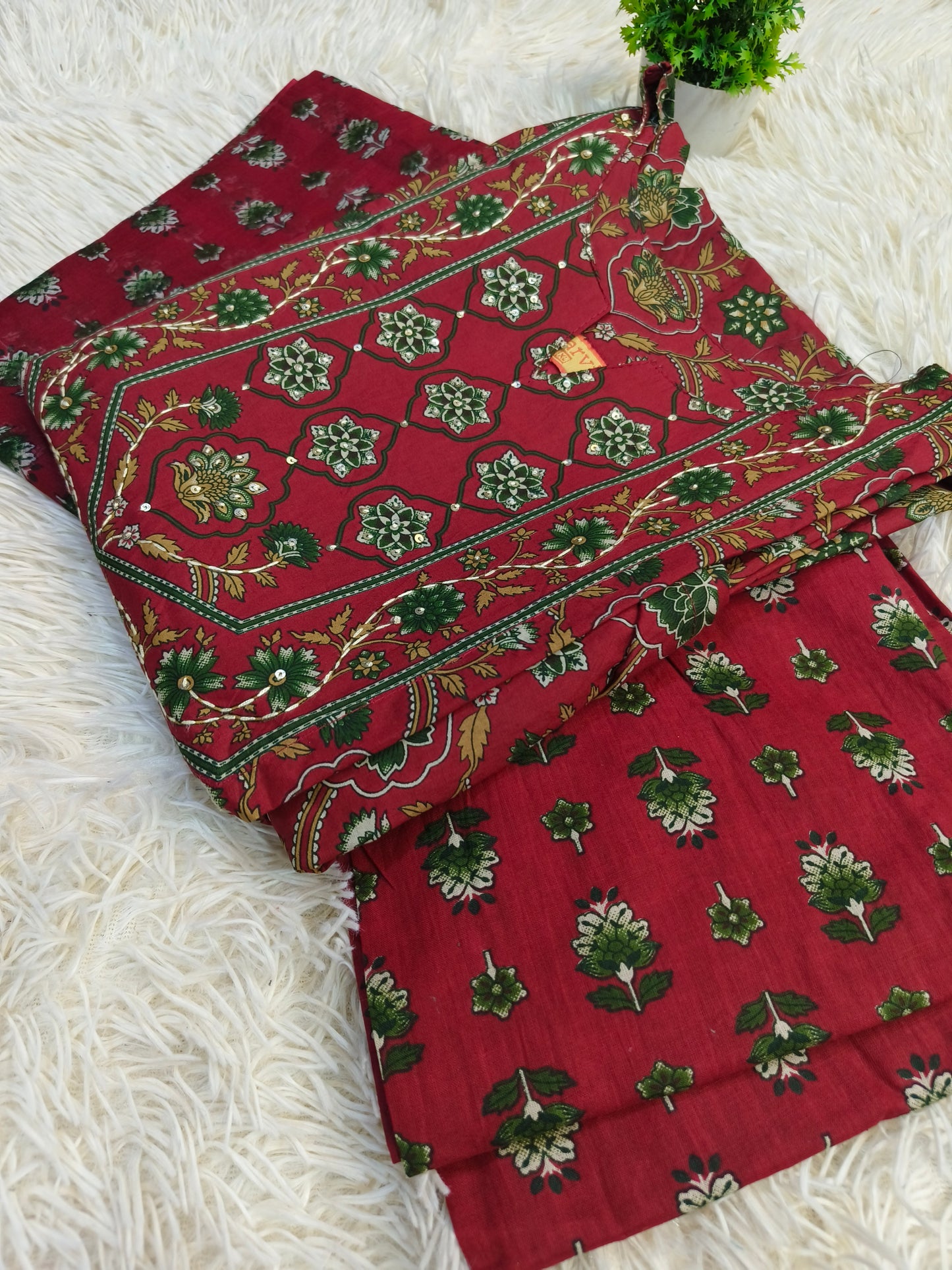 Red Aarvi Pure Cotton Suit