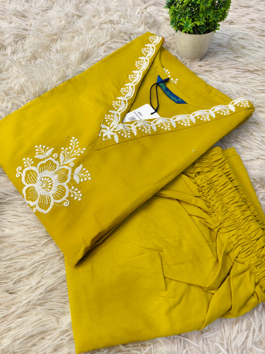 Yellow pure cotton two piece sets