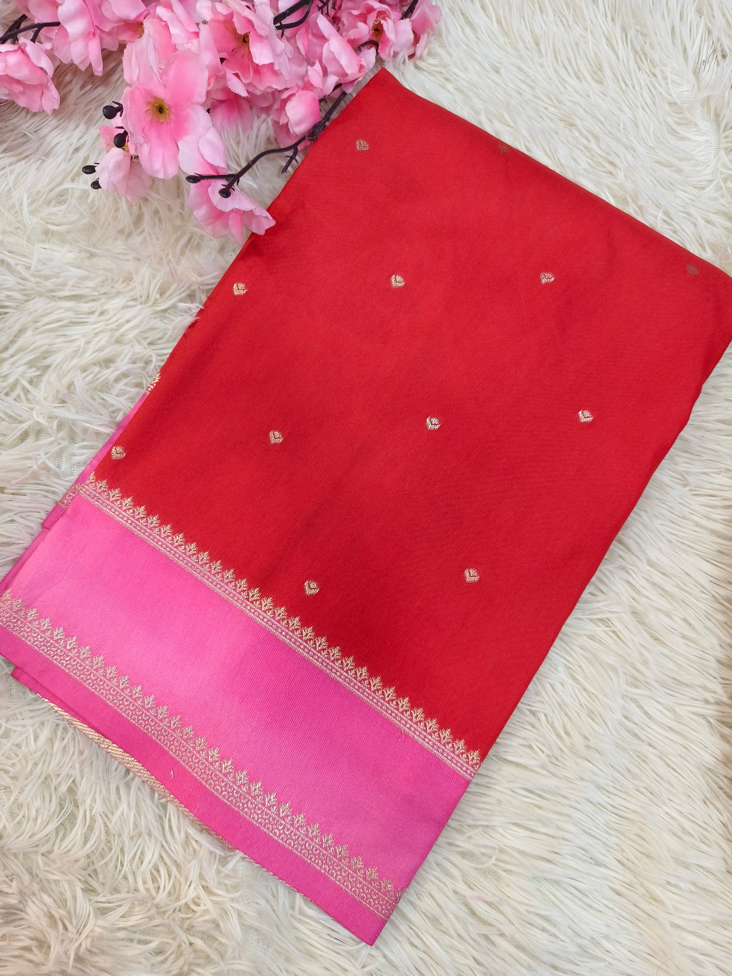 DN-7 Red With Pink Semi Mysore crepe silk saree