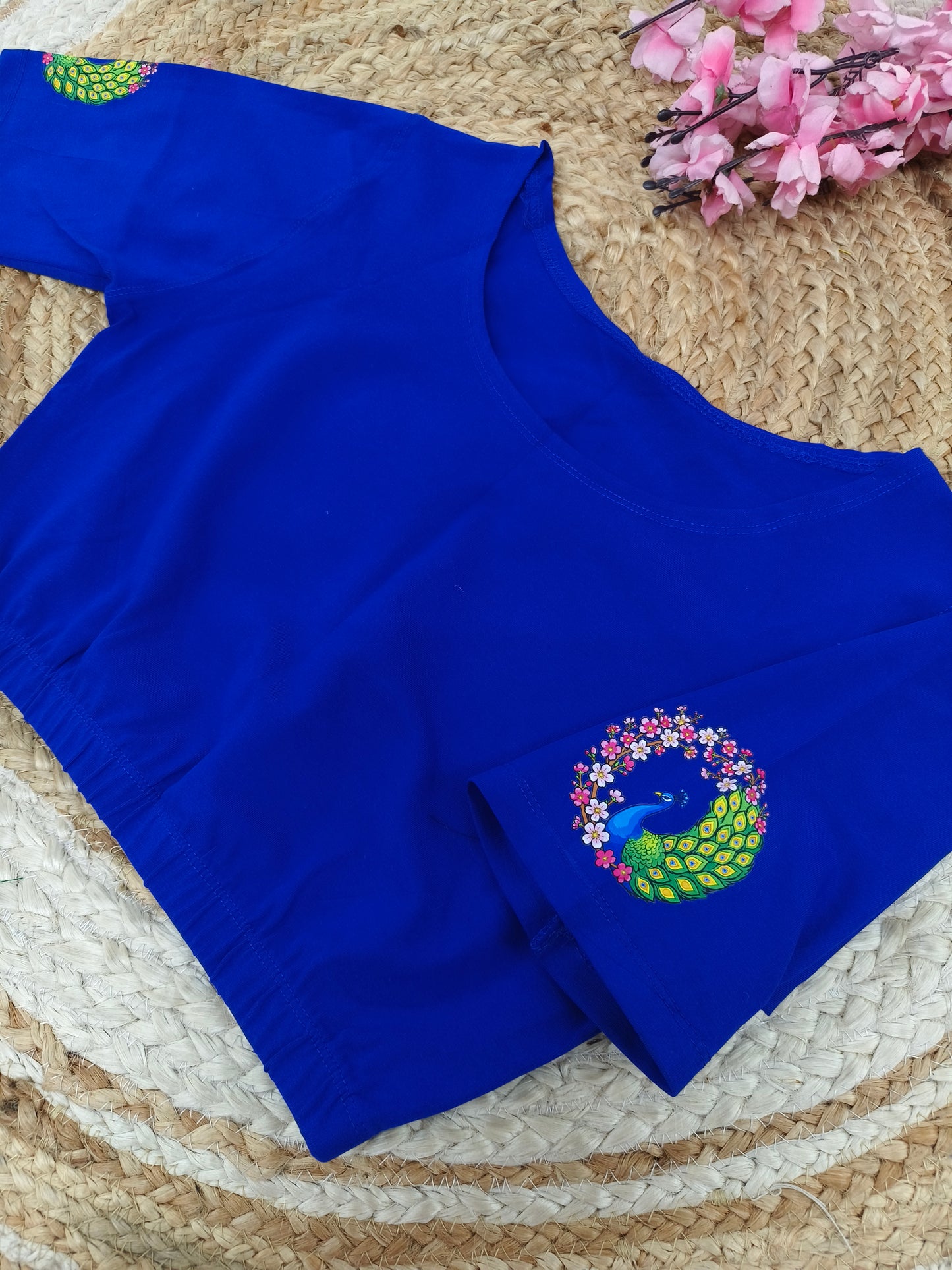 Royal Blue Stretchable blouse with unique printed design