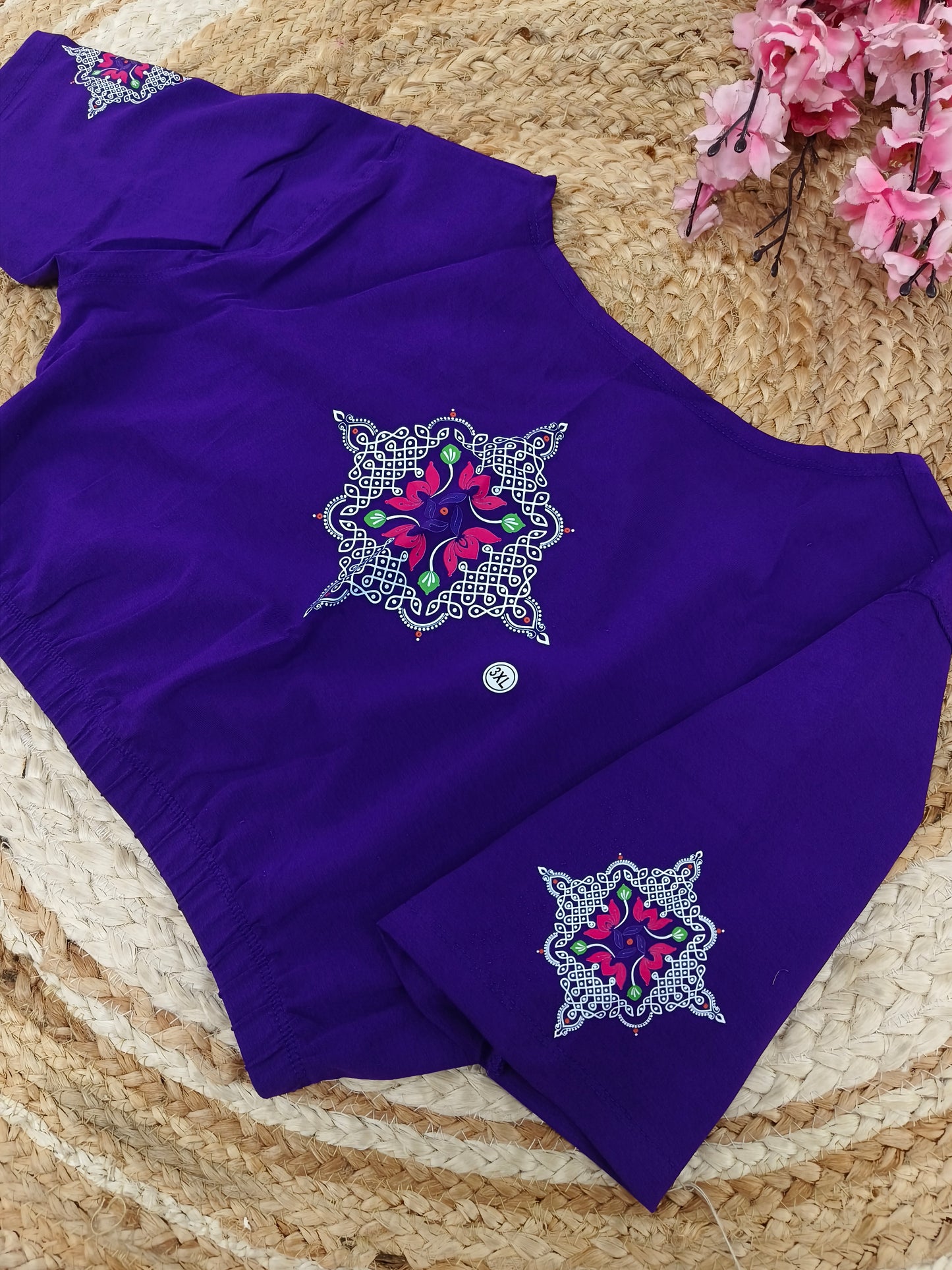 Purple Stretchable blouse with unique printed design