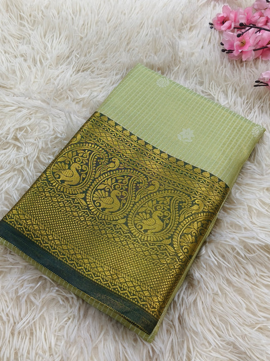 Light Green with Bottle Green soft silk saree