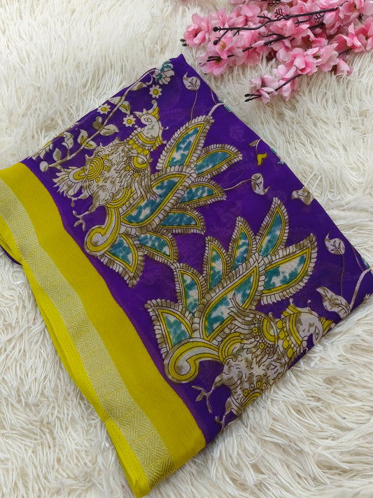 Purple Kalamkari Georgette saree