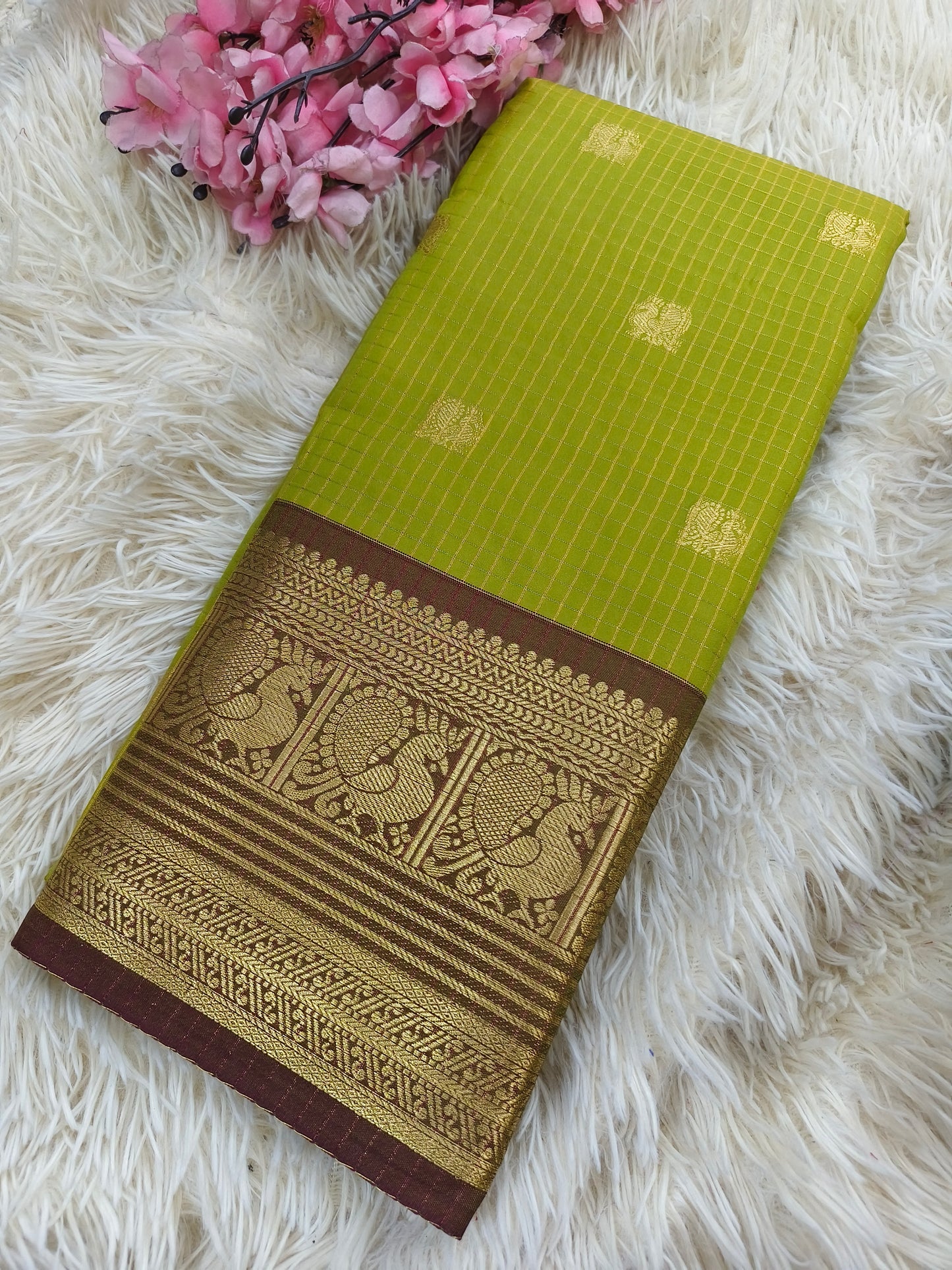 Green with Brown semi silk saree