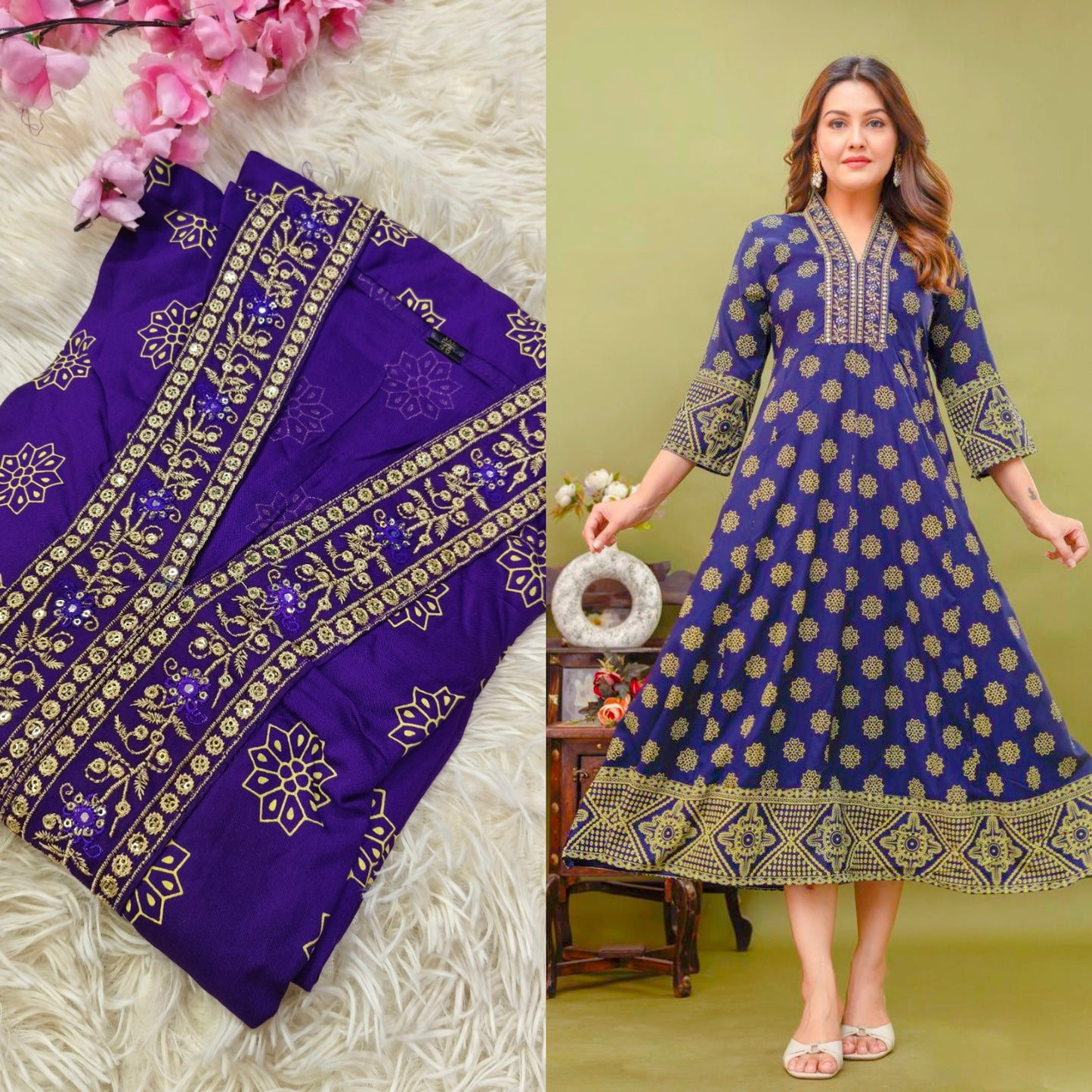 Blue Cotton Anarkali Top
