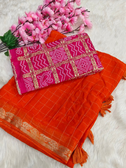 Orange Chinon georgette saree