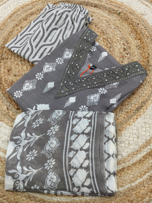 Gray Cotton sets with duppatta