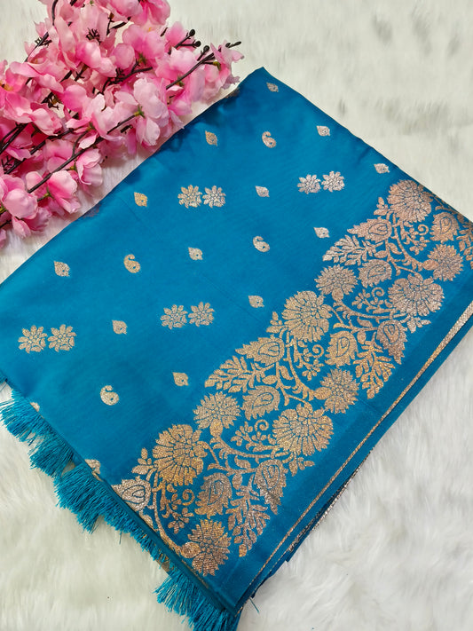 Aqua Blue Soft mulberry silk saree