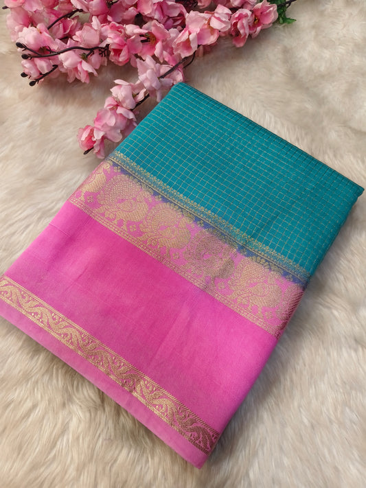 Sky blue with Baby Pink Assam  silk saree