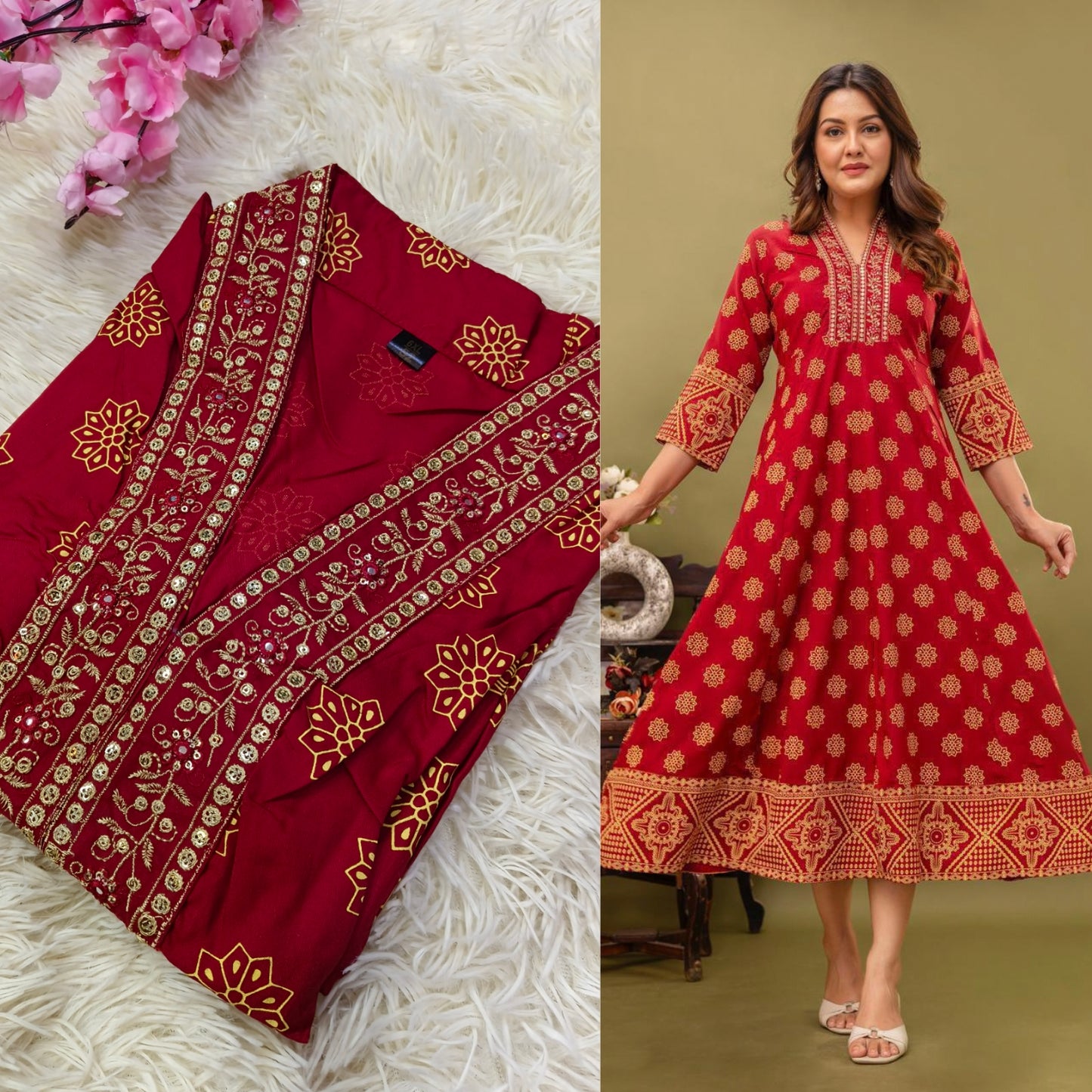 Maroon Cotton Anarkali Top