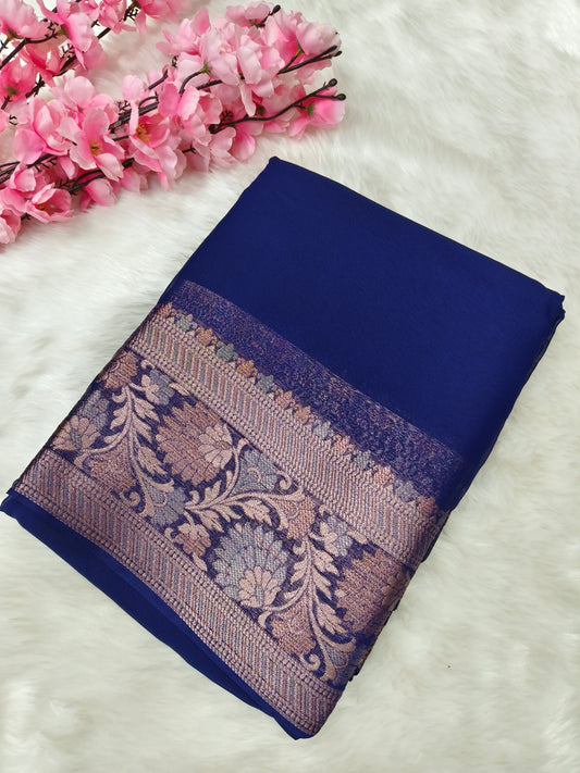 Navy Blue Chiffon saree