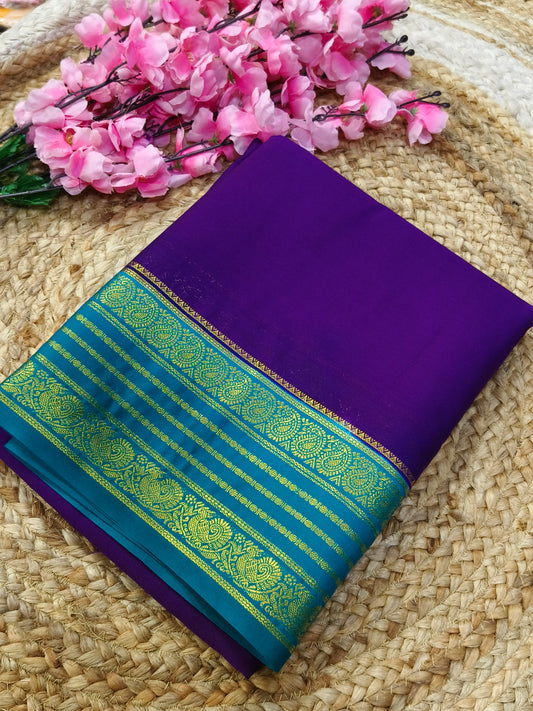 Purple With Blue semi Mysore crepe silk saree
