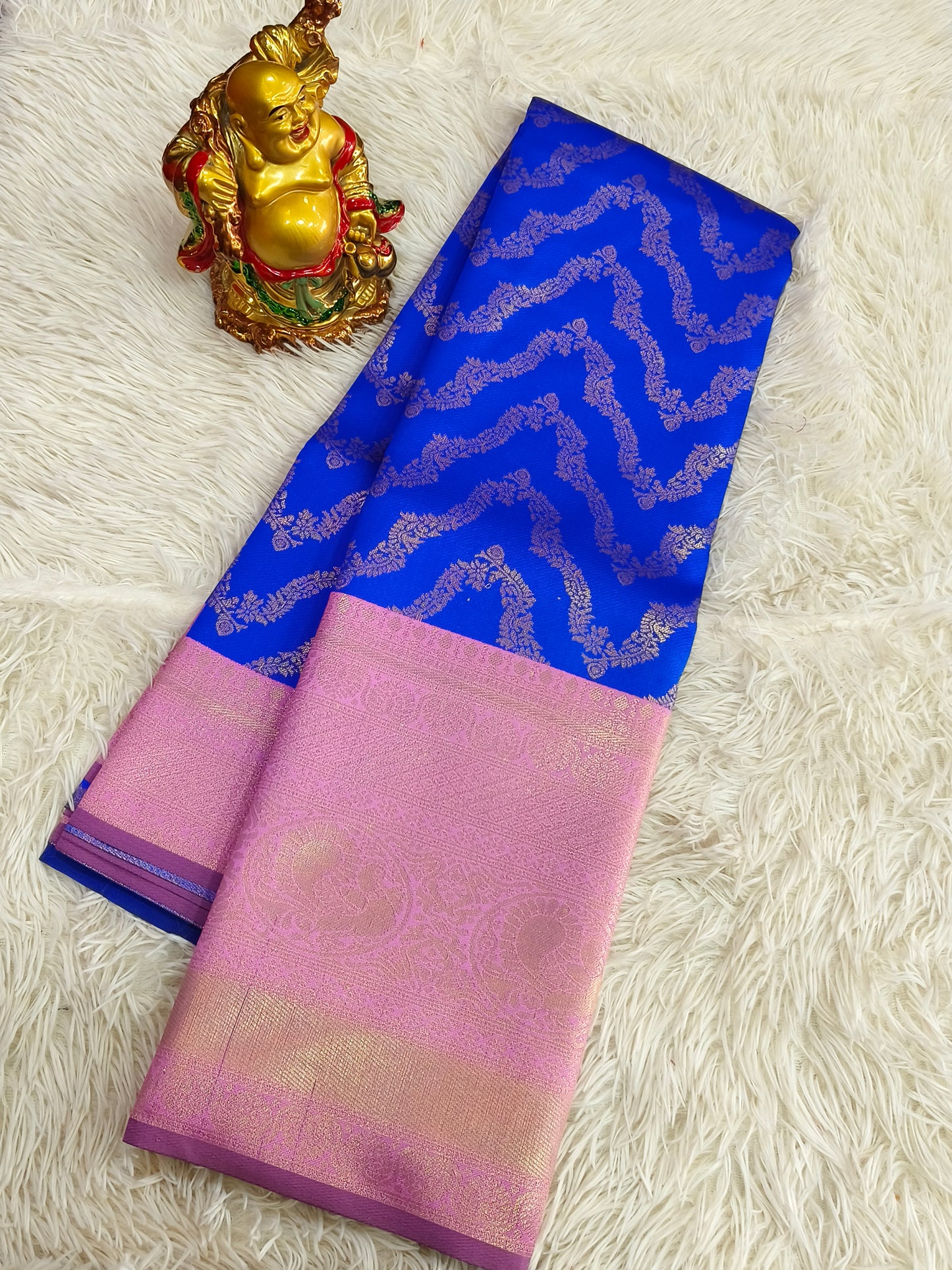 Royal Blue with Light Pink Bridal semi silk saree