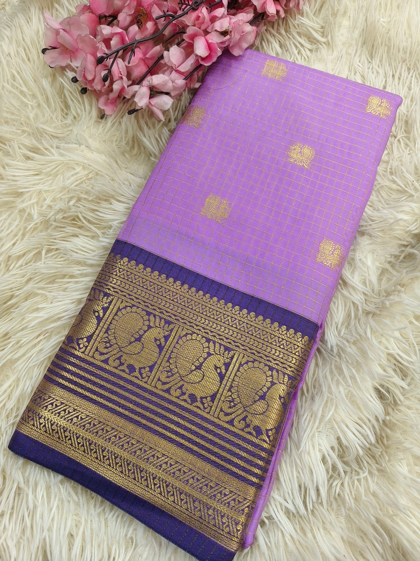 Lavender with purple semi silk saree