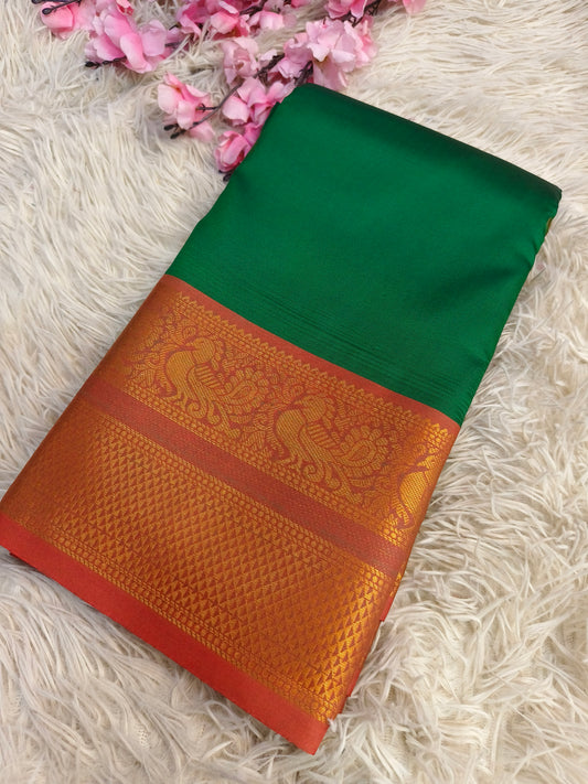 Bottle Green Soft semi silk saree