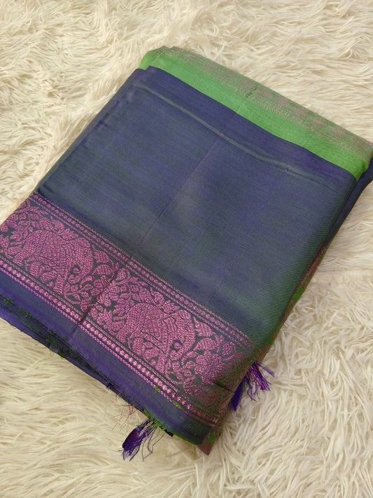 Green With Gray Banana Pith Saree without Blouse