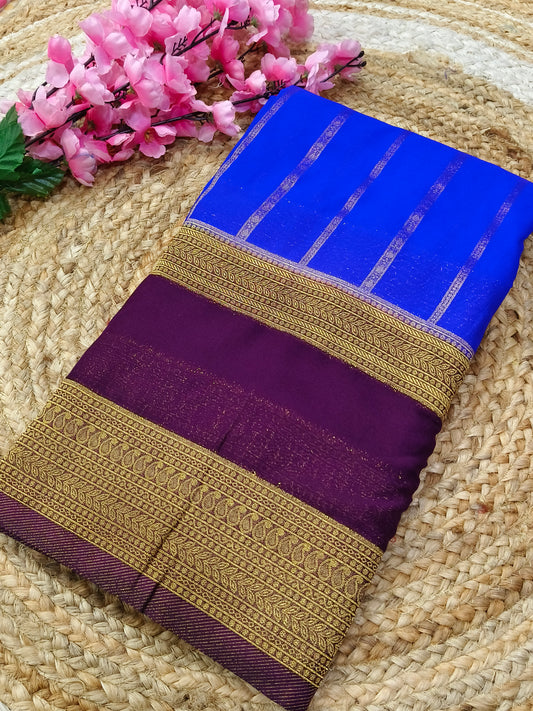 Royal blue with wine semi silk sarees