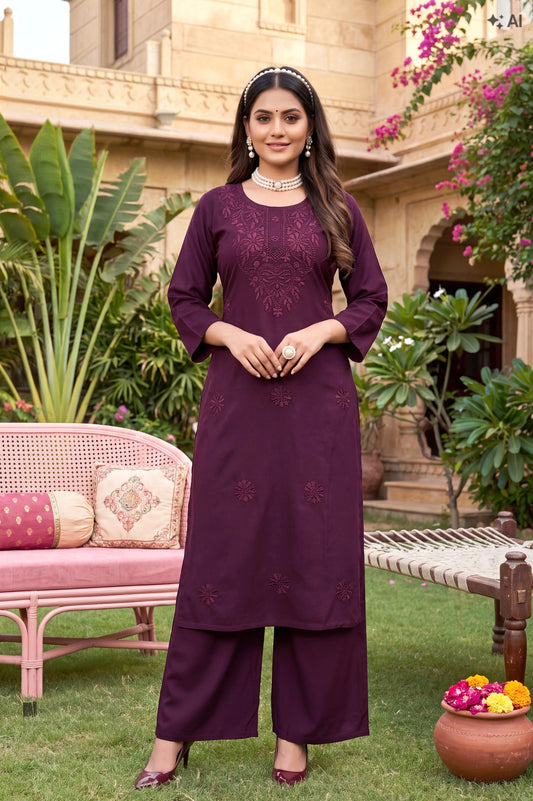 Purple chikan work dress