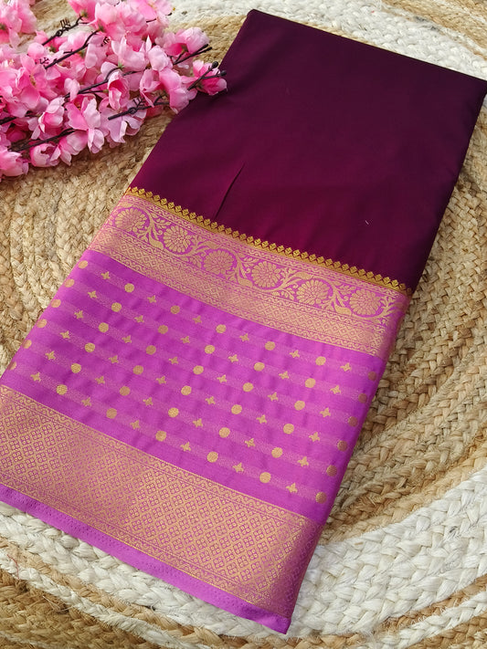 Wine with lavender semi Mysore crepe silk saree