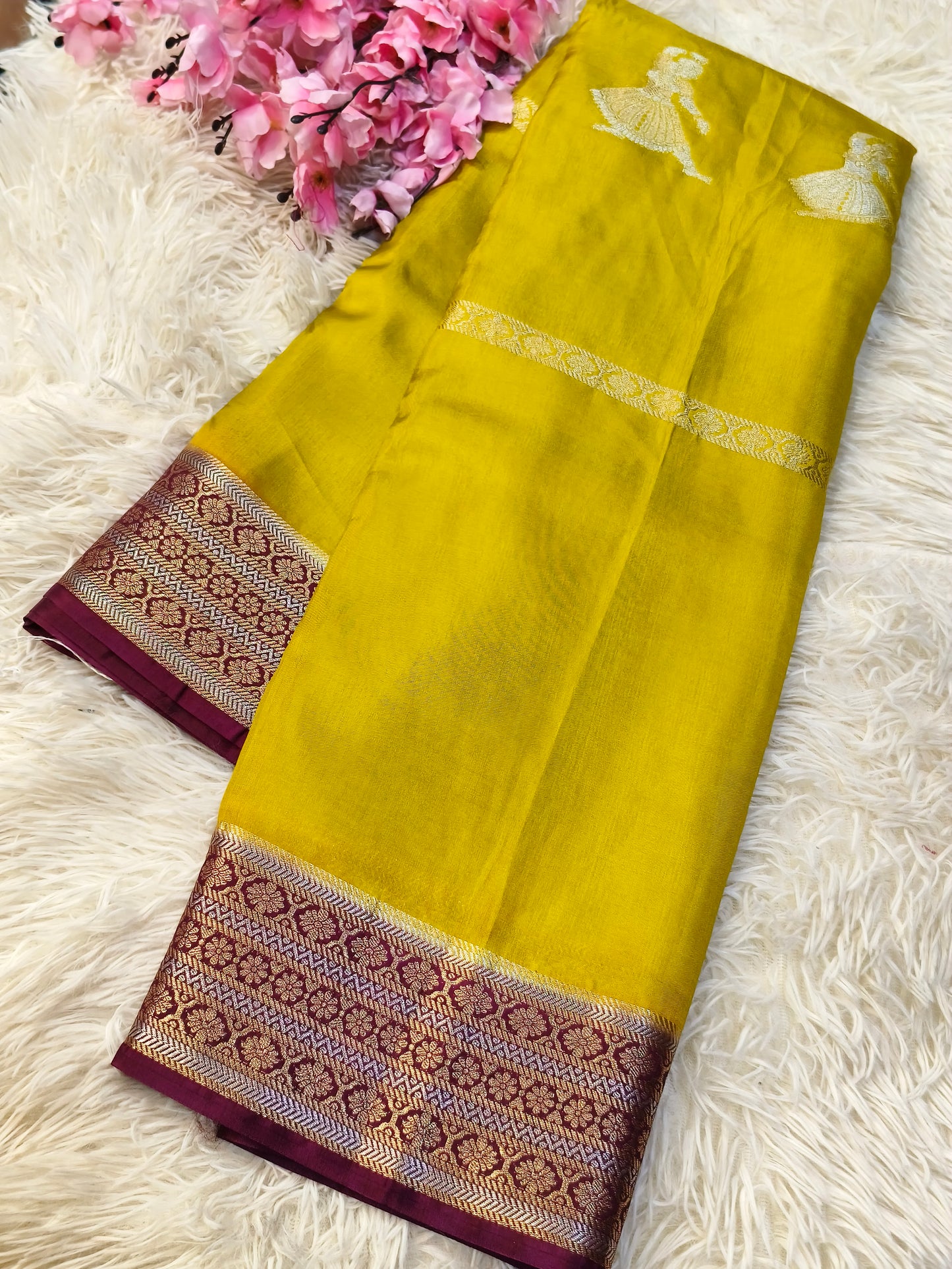Yellow Viscous silk saree