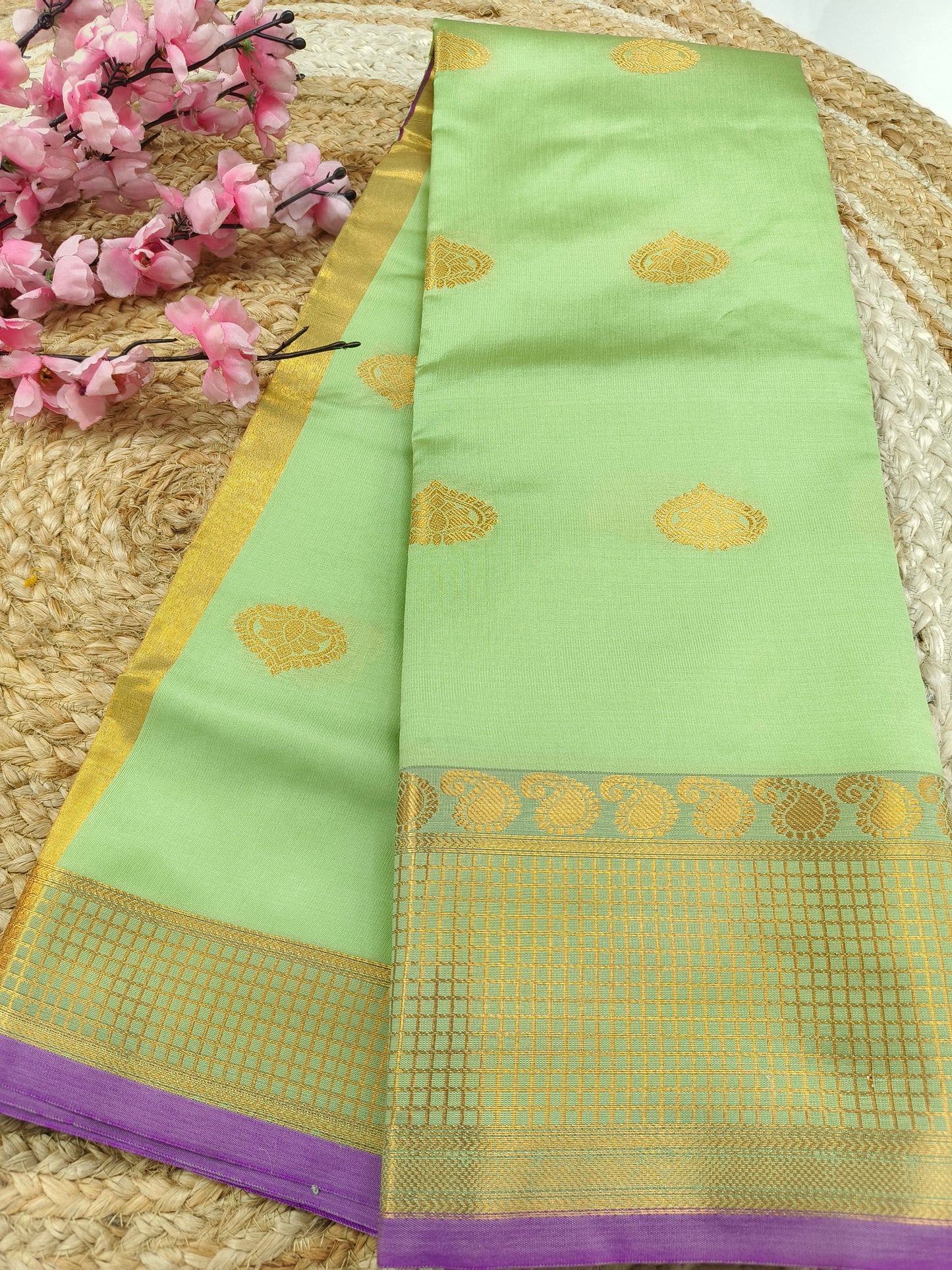 Mint Green Semi kanchi silk saree