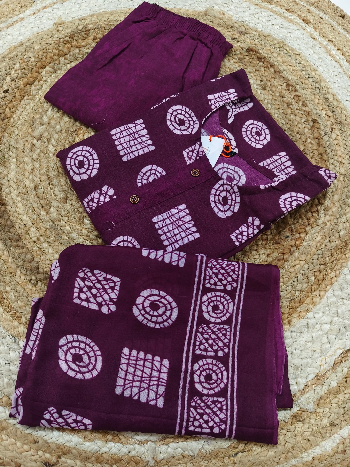 Wine Cotton sets with duppatta