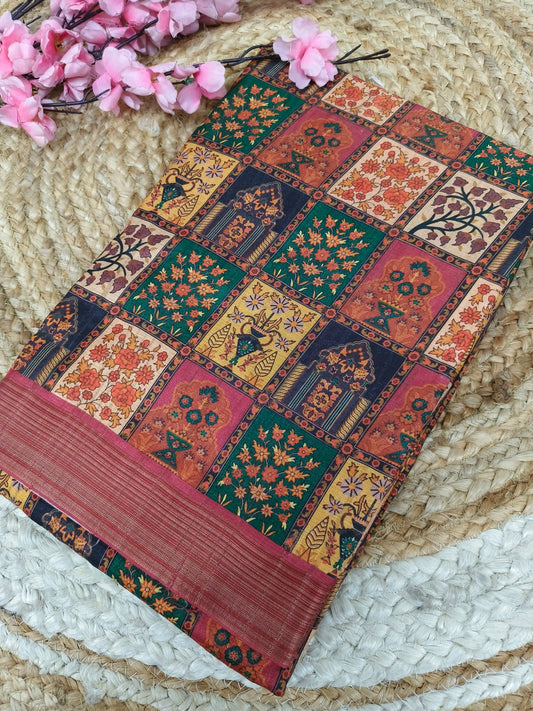 Radish Pink Vintage Patchwork Royal Heritage Printed Saree