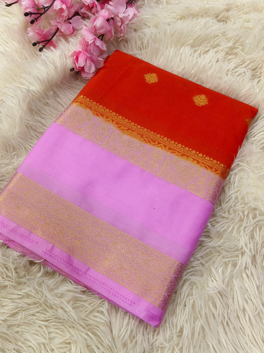 Orange With Pink Semi Mysore crepe silk saree