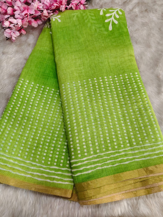 Parrot Green  Linen cotton saree