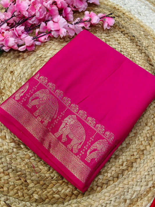 Pink semi Mysore crepe silk saree