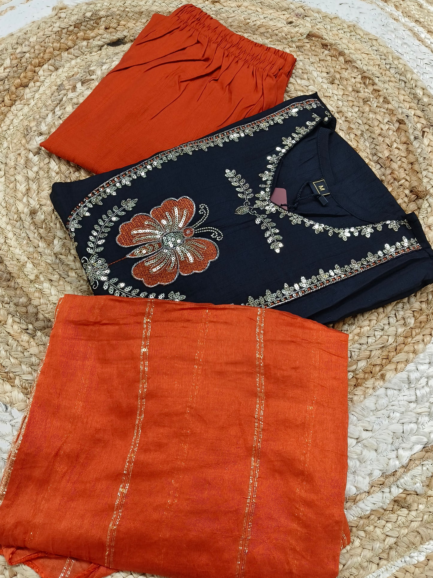 Black with rustic orange designer suit